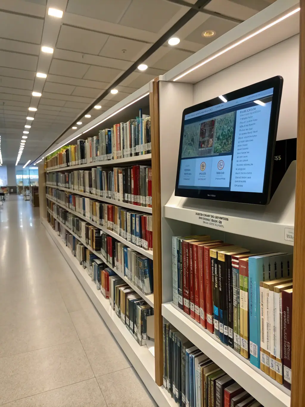 A selection of large-print books displayed on a library shelf, with a magnifying glass nearby for easier reading.