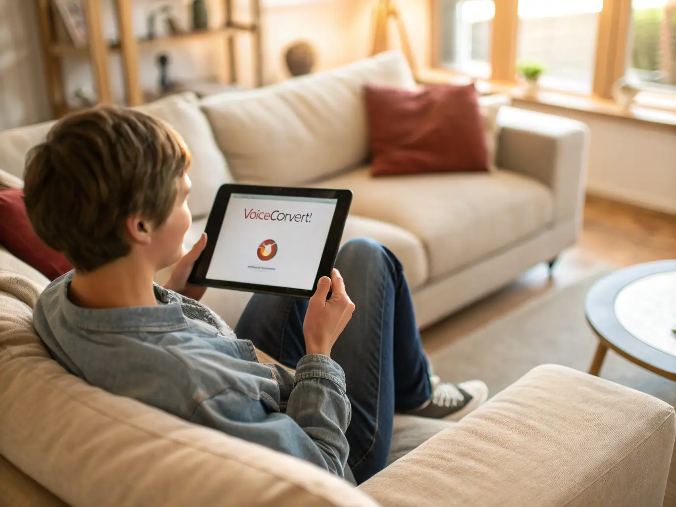 A person using an audiobook player while relaxing in a comfortable chair, showcasing the ease and accessibility of audiobooks for individuals with visual impairments or reading difficulties.