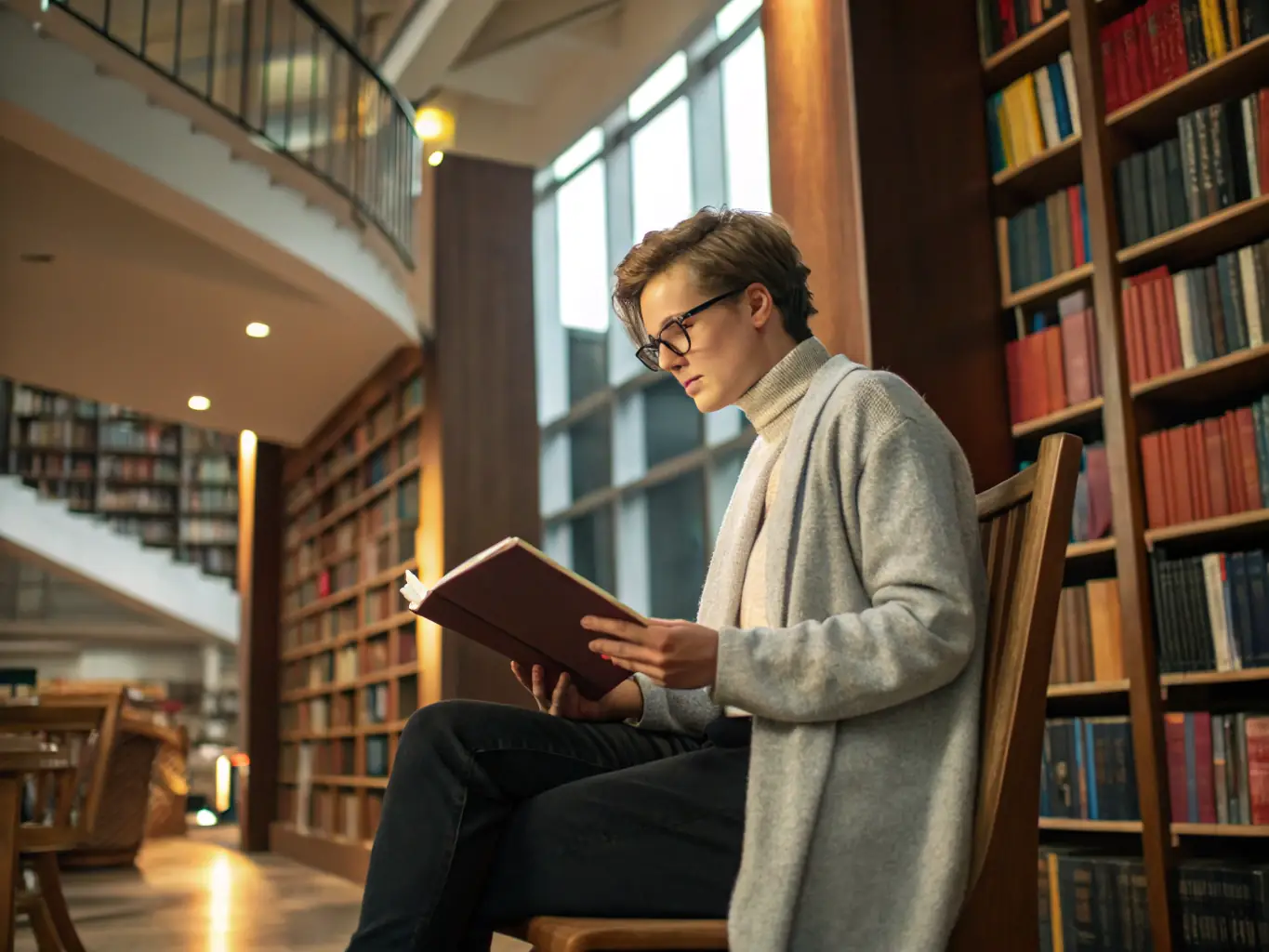 A visually impaired person using a Braille book in a cozy, well-lit room, showcasing LIRE A AUZANCES's commitment to accessible reading resources.